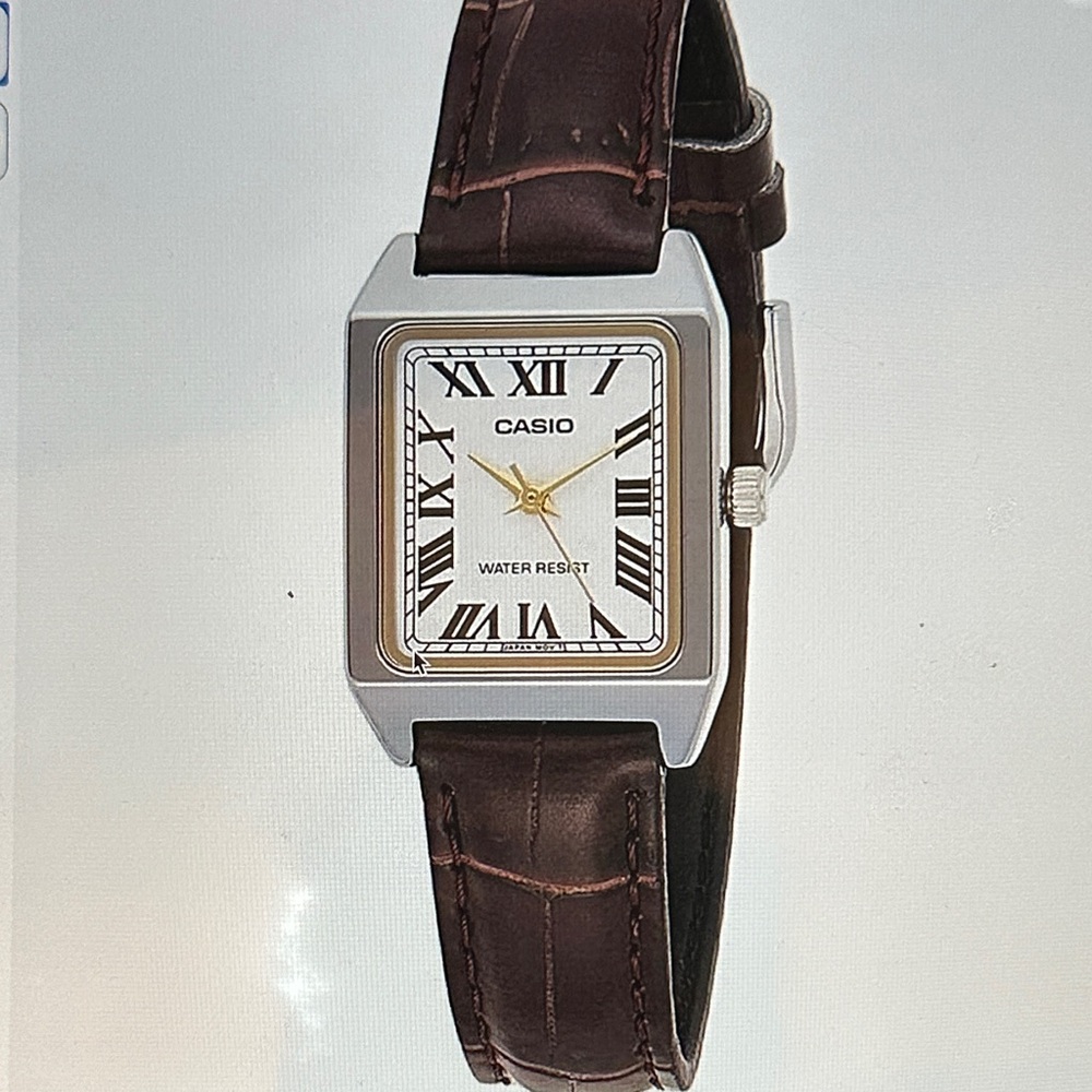 Women’s Casio Silver Case Watch with Dark Brown Strap